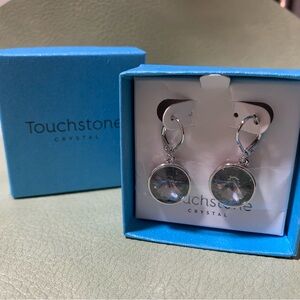 Touchstone Crystal Silver Clear Crystal Drop Earrings with Blue Box